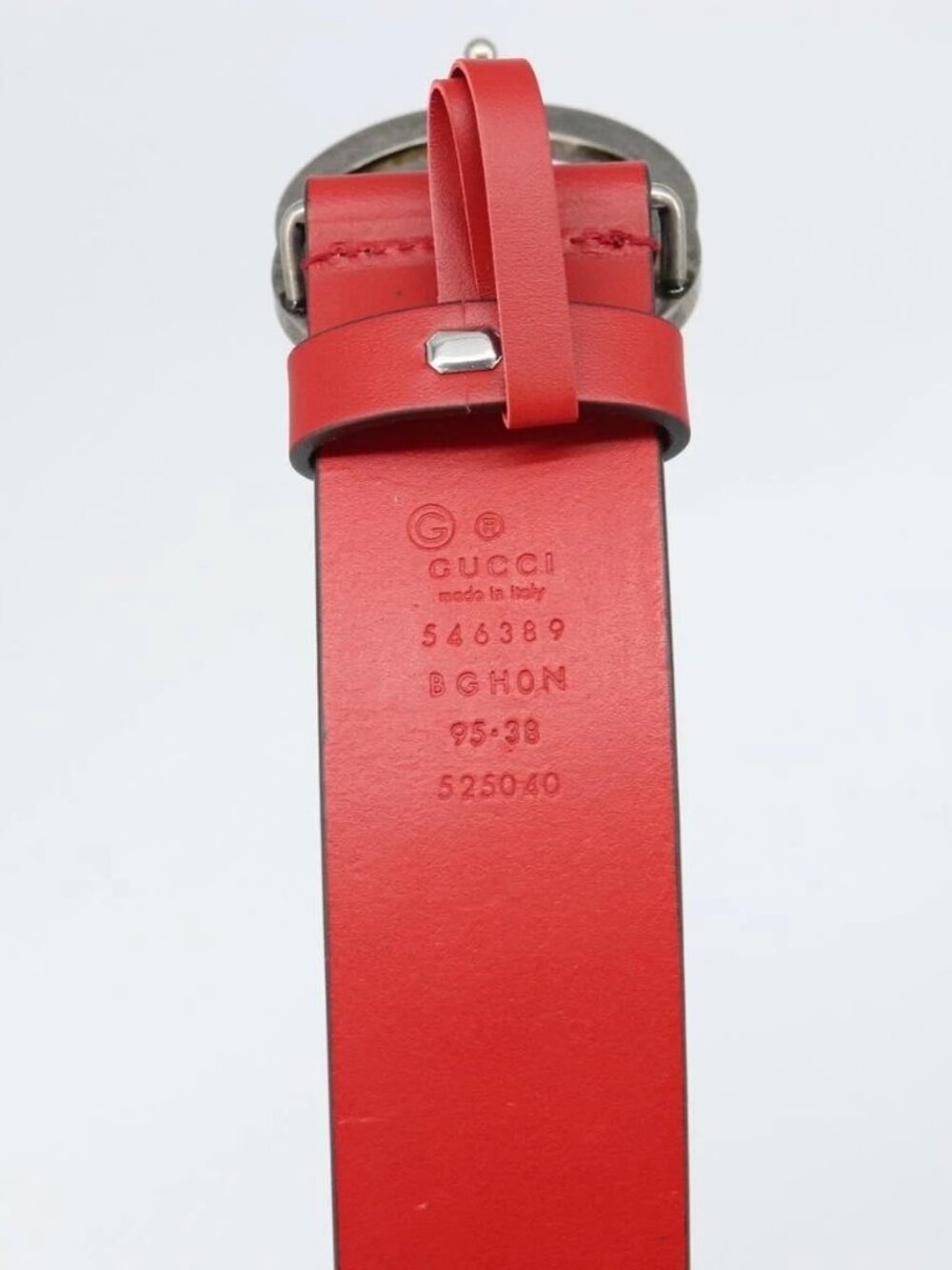 GUCCI Interlocking G Belt Leather 42.9" Red Silver - Picture 10 of 11